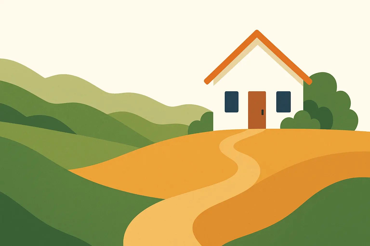 Illustrated landscape with a home and pathway