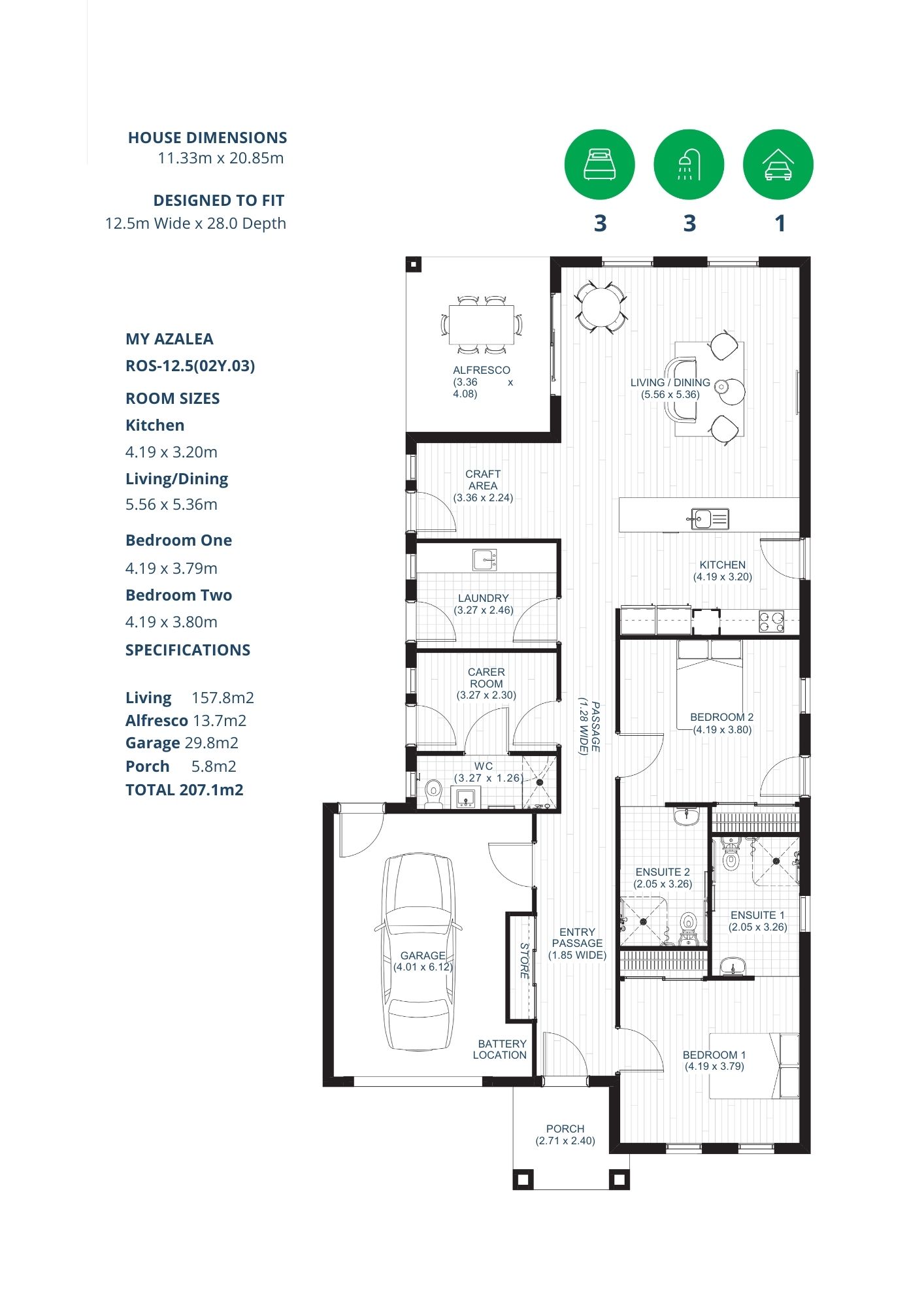 Modern 3-Bedroom HPS+R - Calypso Circuit, Munno Para — Floorplan 1