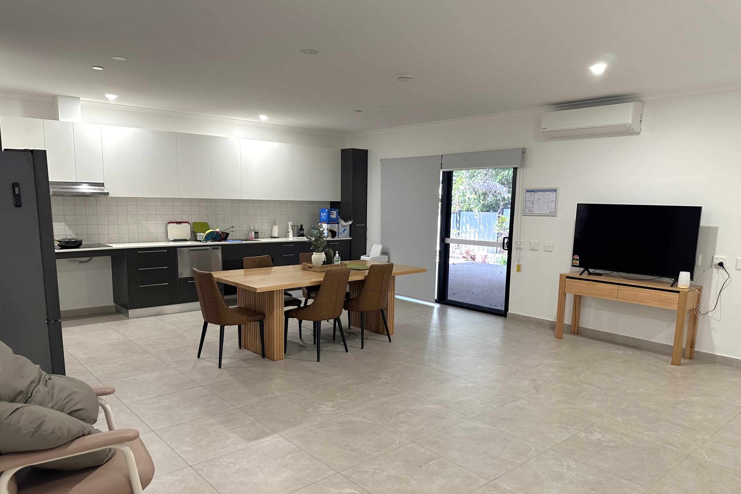 Open dining and kitchen area