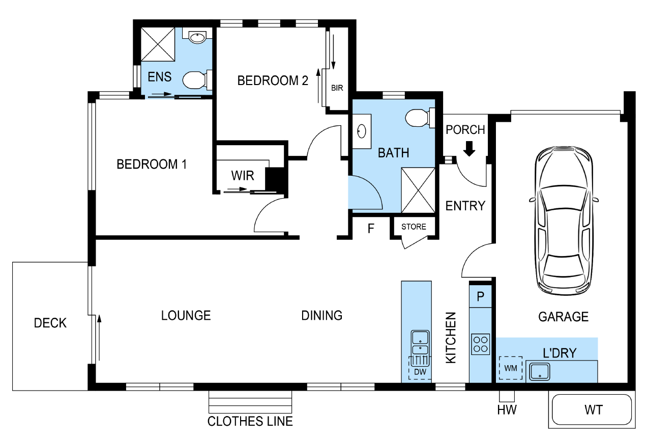 Improved Livability SDA Villa – Ballarat East 2 Bed, 2 Bath, Private Garage — Floorplan 1