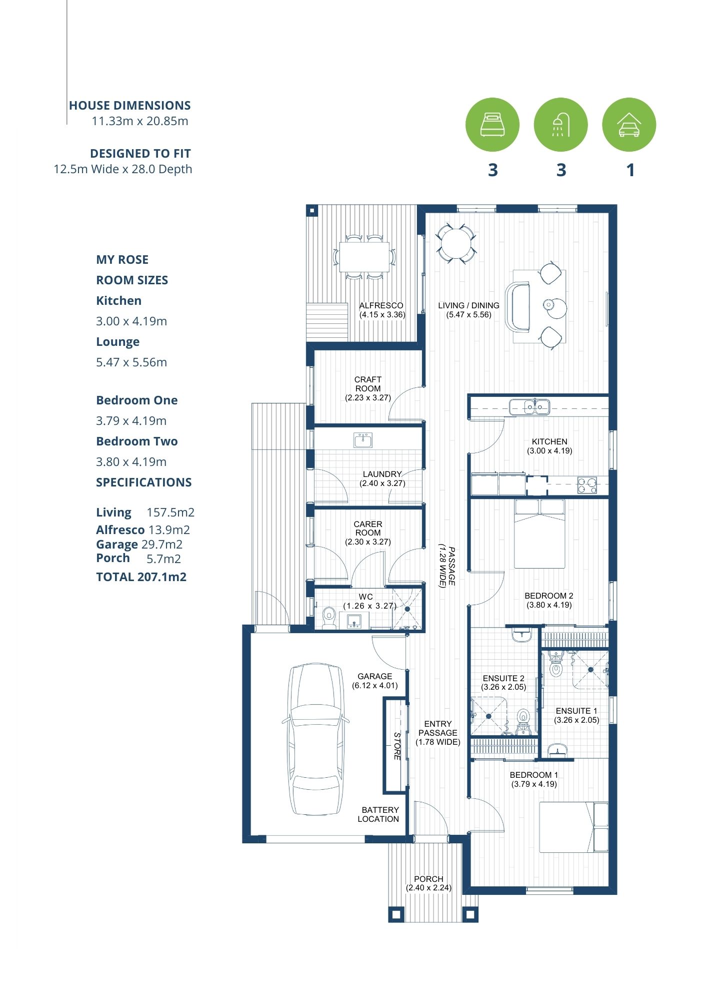 Modern 3-Bedroom HPS+R - Clonlara Circuit, Virginia SA — Floorplan 1